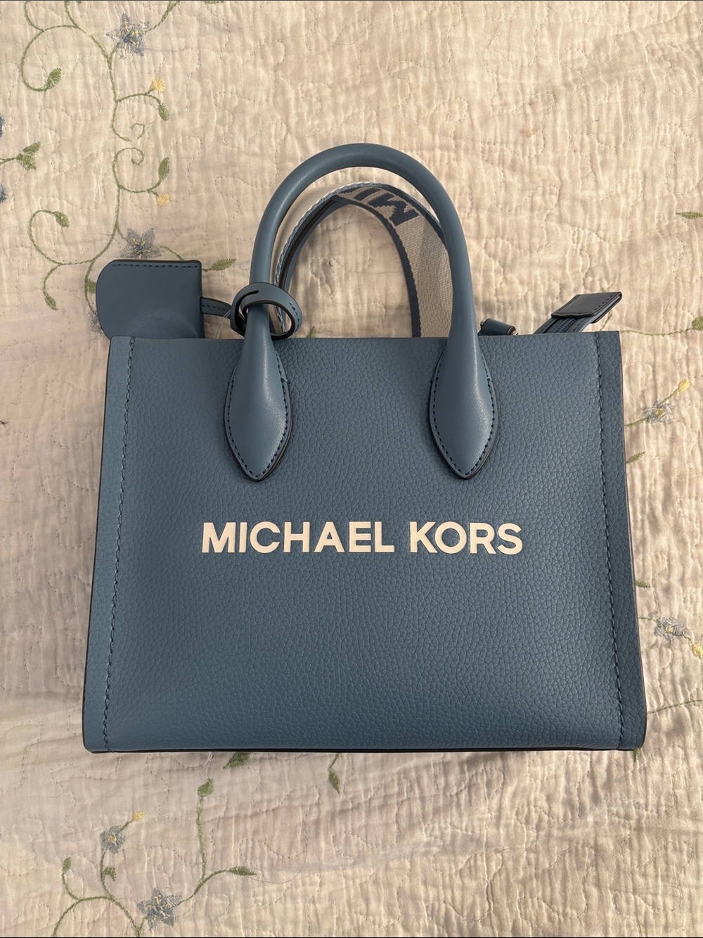 NWT Michael Kors Mirella Small Leather Shopper Crossbody Tote in Denim